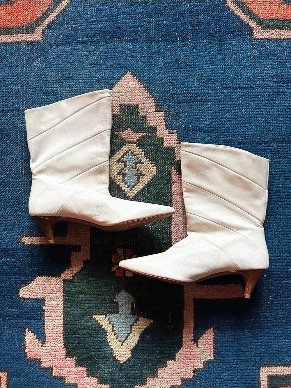 ba&sh Cream Pointed-Toe Mid-Heel Ankle Boots